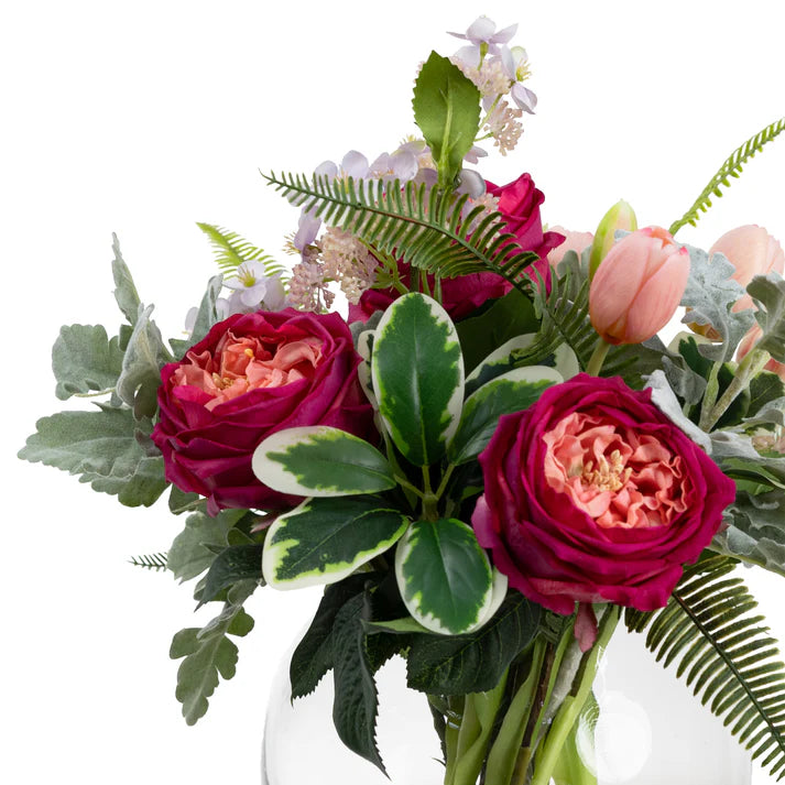 Rose & Tulip Mixed Arrangement in Vase 36cm Artificial