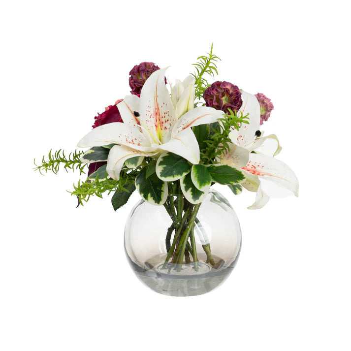 Rose & Lily Mixed Arrangement in Vase 32cm Artificial
