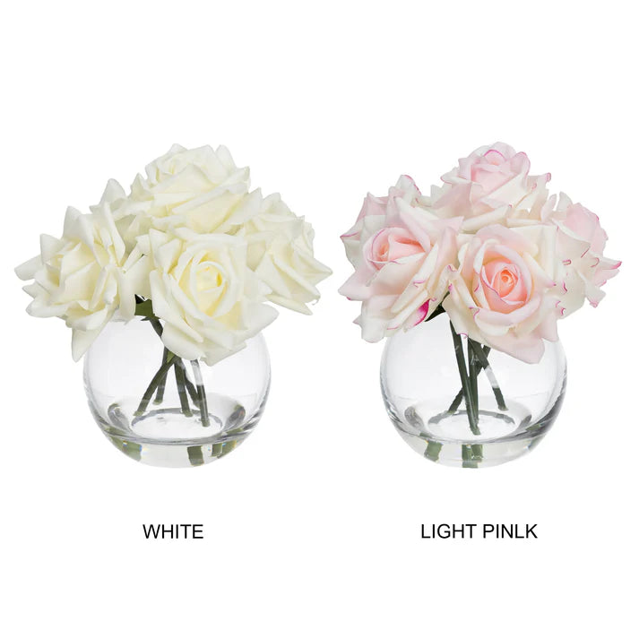 Real-Touch Rose in Fishbowl Vase (Light Pink) 21cm Artificial