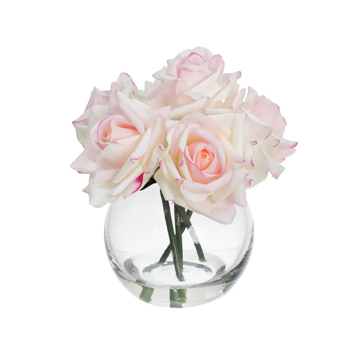 Real-Touch Rose in Fishbowl Vase (Light Pink) 21cm Artificial