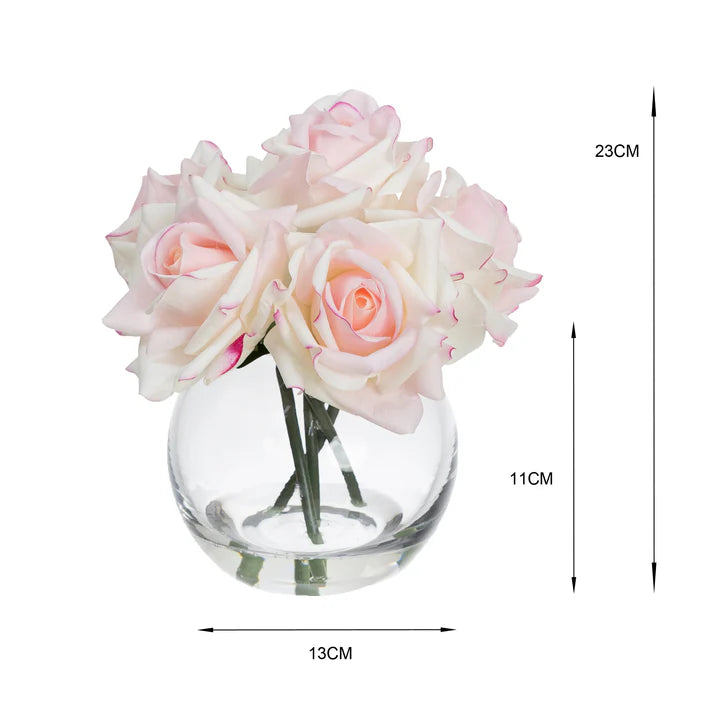 Real-Touch Rose in Fishbowl Vase (Light Pink) 21cm Artificial