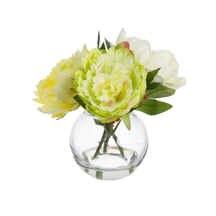 Peonies in Fishbowl Vase (Mixed-Yellow/White) 22cm Artificial