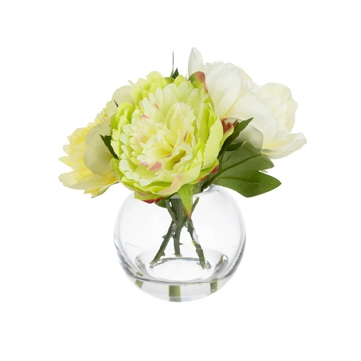 Peonies in Fishbowl Vase (Mixed-Yellow/White) 22cm Artificial