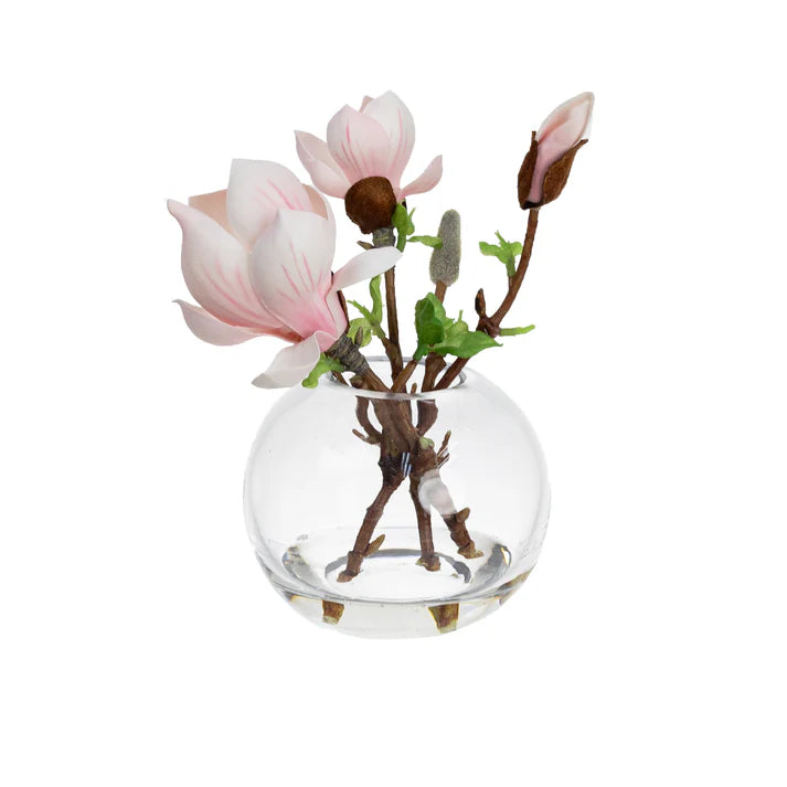 Magnolia Spray in Fishbowl Vase (Pink) 25cm Artificial