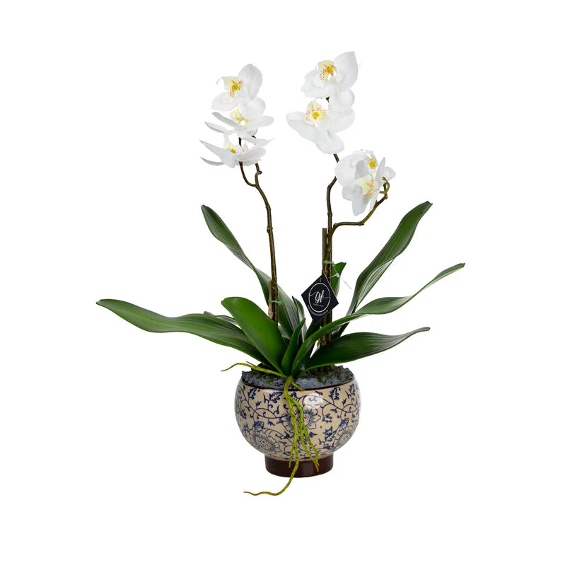 Orchid in Hampton Pedestal Bowl 52cm Artificial