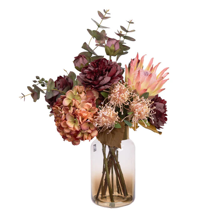 Antique Hydrangea & Peony Arrangement In Vase 75cm Artificial