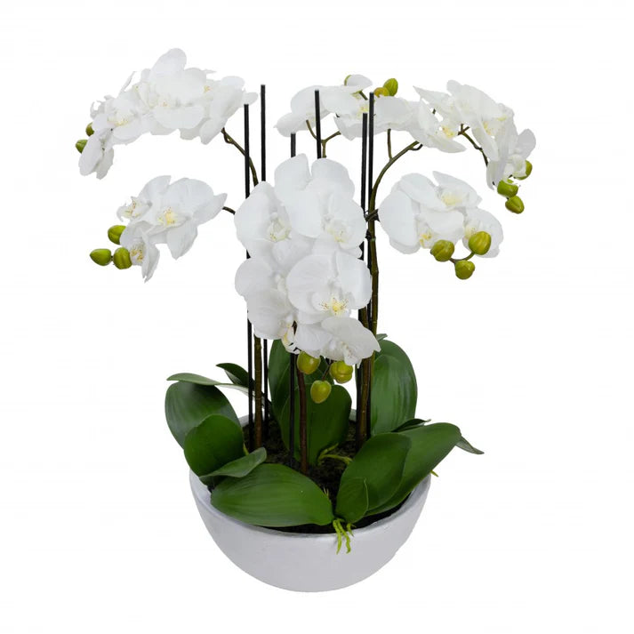 Phal Orchid in White Pot 55cm Artificial
