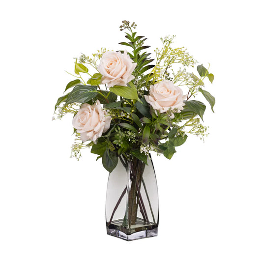 White Rose Arrangement in Glass