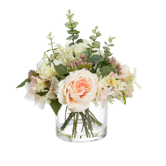 Rose & Ranunculus Mixed Arrangement 24cm Artificial Flower Arrangements and Artificial Plants