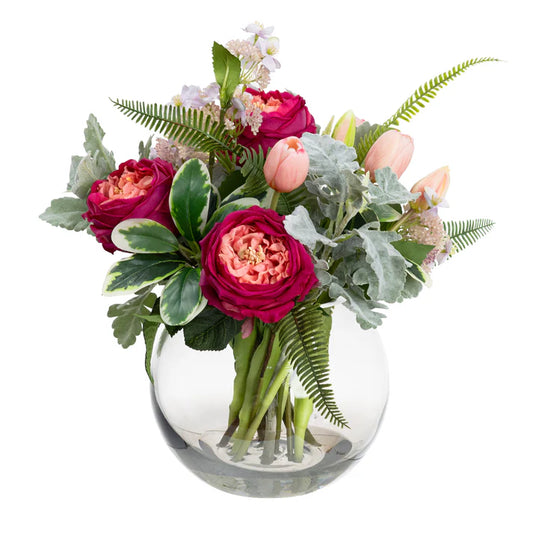Rose & Tulip Mixed Arrangement in Vase 36cm Artificial