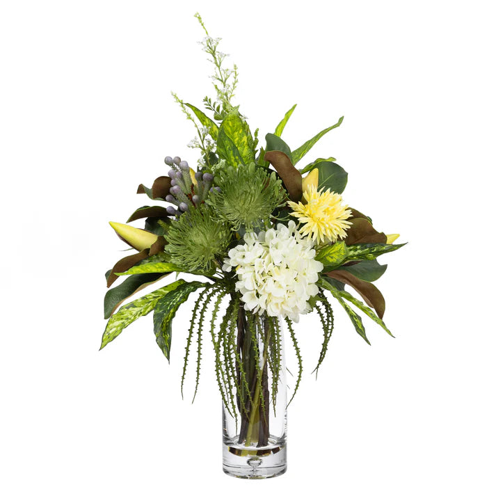 Hydrengea & Leucospermum Arrangement in Vase (Mixed) 81cm Artificial
