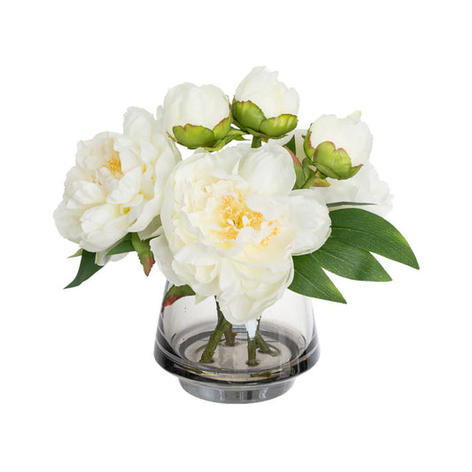 Peony Arrangement in Vase (White) 25cm Artificial