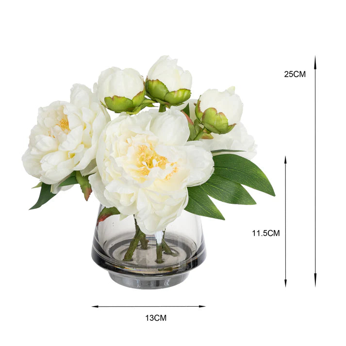 Peony Arrangement in Vase (White) 25cm Artificial