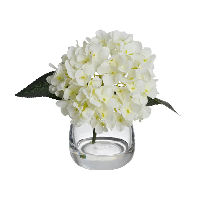 Hydrangea Arrangement in Glass Vase (Cream) 20cm Artificial