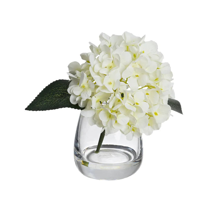 Hydrangea Arrangement in Glass Vase (Cream) 20cm Artificial