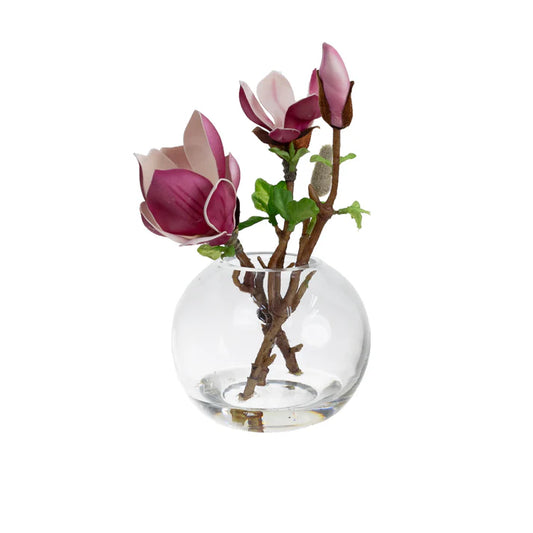 Magnolia Spray in Fishbowl Vase (Fuchsia) 25cm Artificial