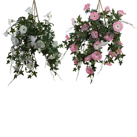 Morning Glory in Hanging Planter 75cm  Artificial Flower Arrangements and Artificial Plants