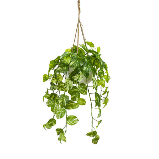Marble Pothos in Hanging Planter 110cm Artificial Plants