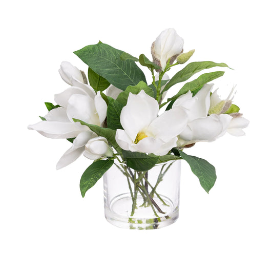 Magnolia in Glass Vase 36cm - Artificial Flower Arrangements and Artificial Plants