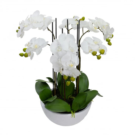 Phal Orchid in White Pot 55cm Artificial
